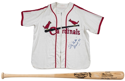 Lot of (2) Stan Musial Signed St. Louis Cardinals Flannel Replica Jersey & Stan “The Man” Hillerich & Bradsby M159 Model Bat (Beckett)